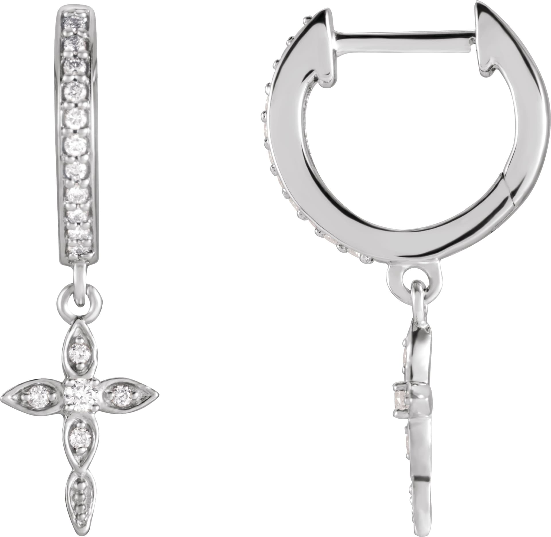 14K Rose 1/8 CTW Natural Diamond Cross Hoop Earrings