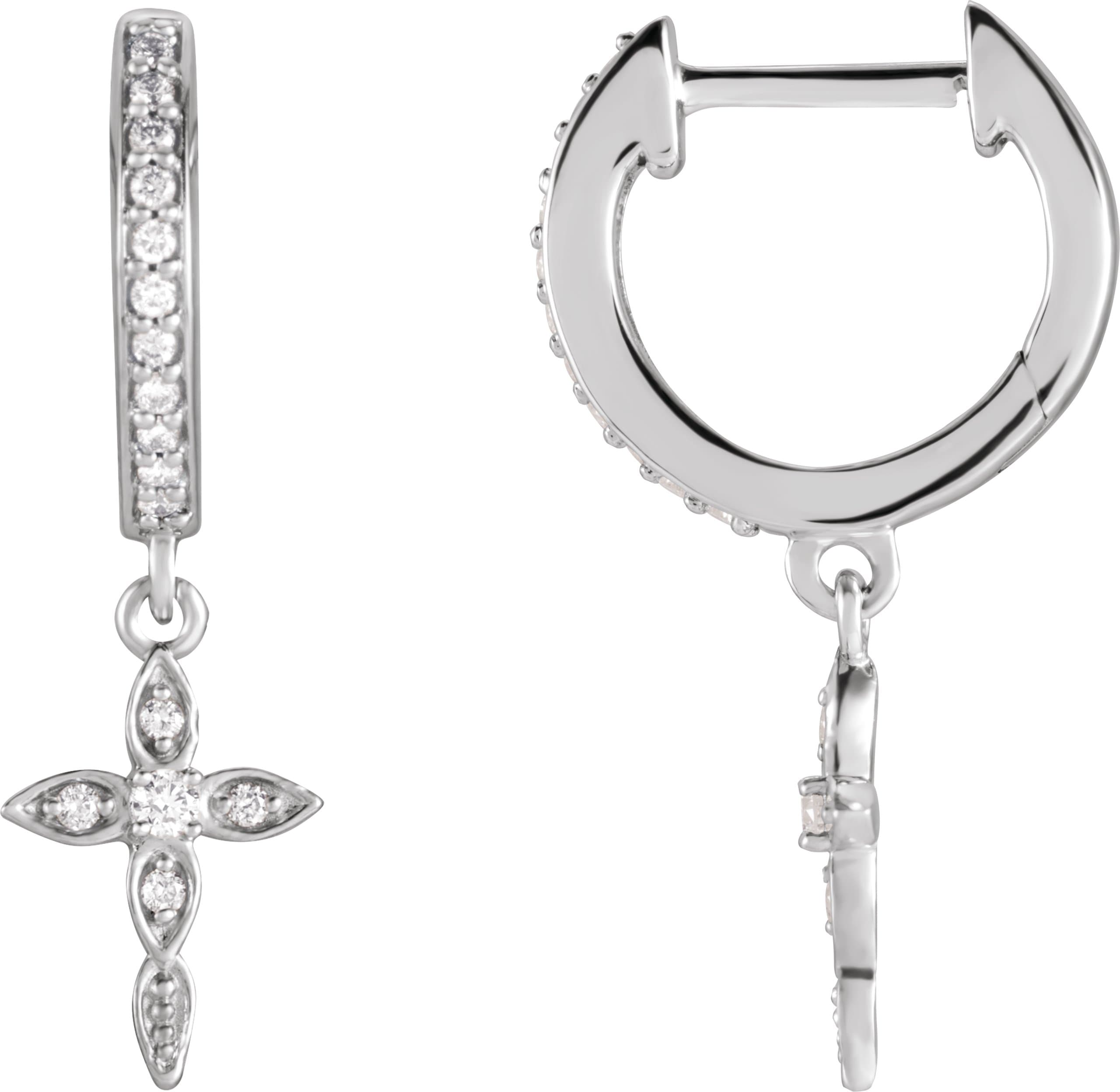 14K Rose 1/8 CTW Natural Diamond Cross Hoop Earrings