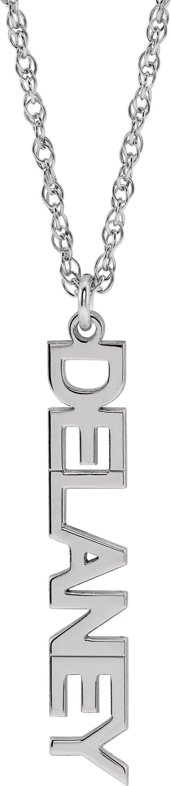 10K White  Vertical Block Single Name 16" Necklace
