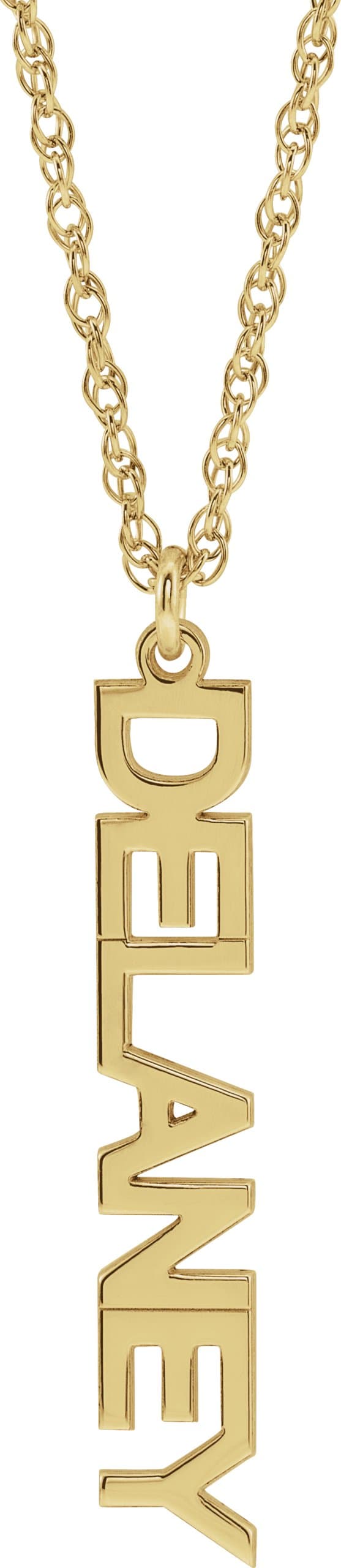 10K White  Vertical Block Single Name 16" Necklace