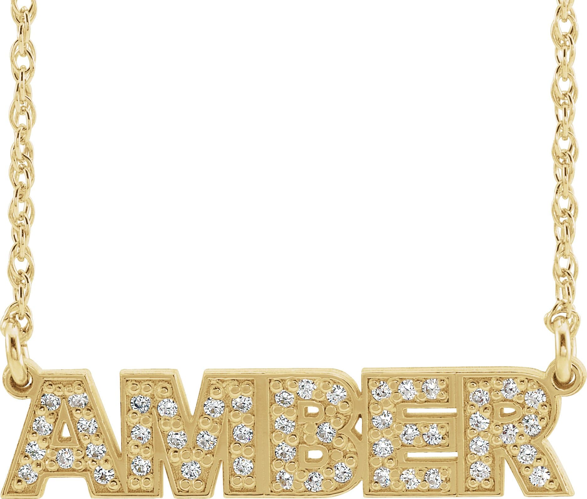10K White Gold Natural Diamond Single Name Nameplate 16" Necklace