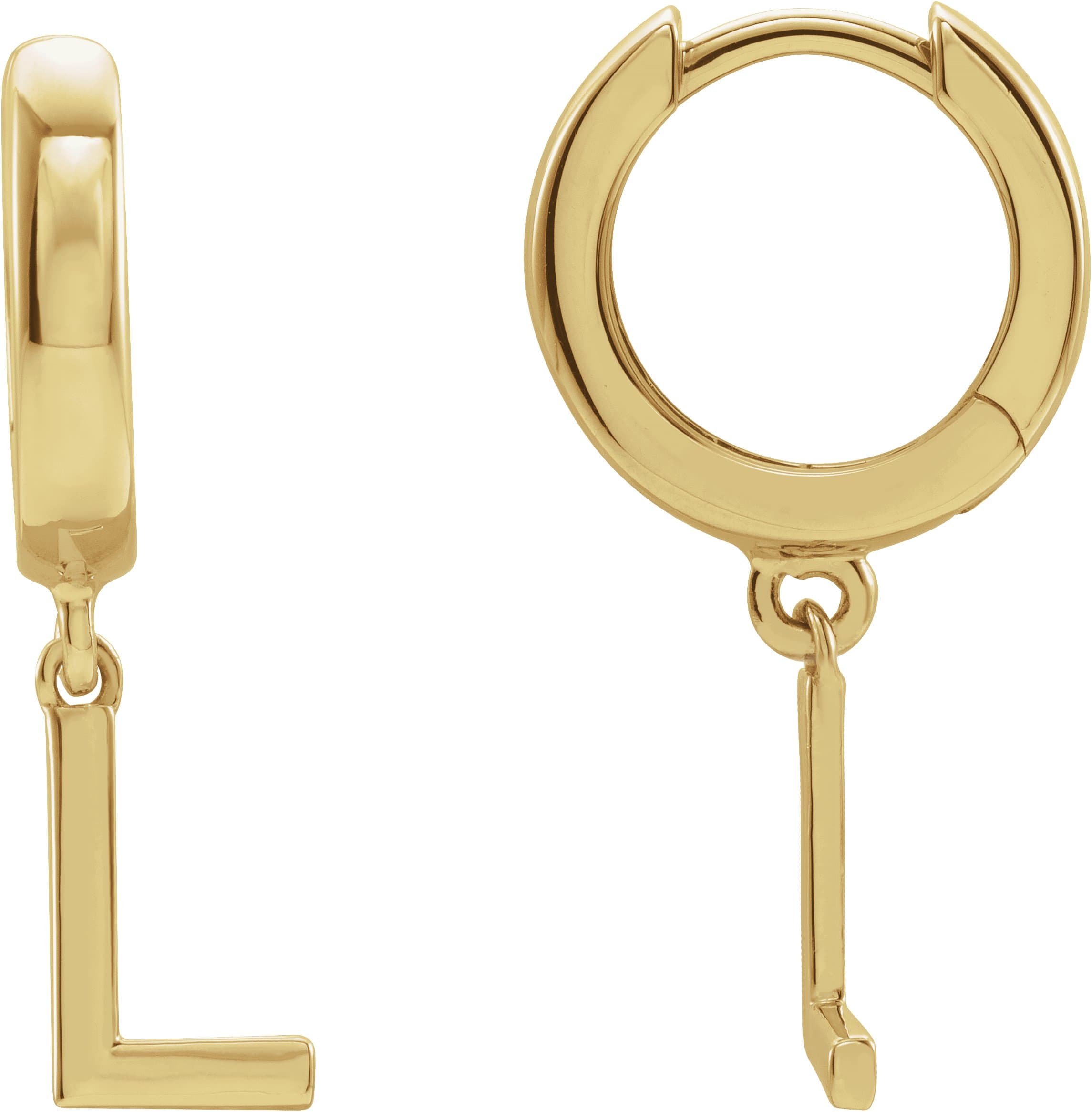 14K Rose Initial B Hinged Huggie Earring