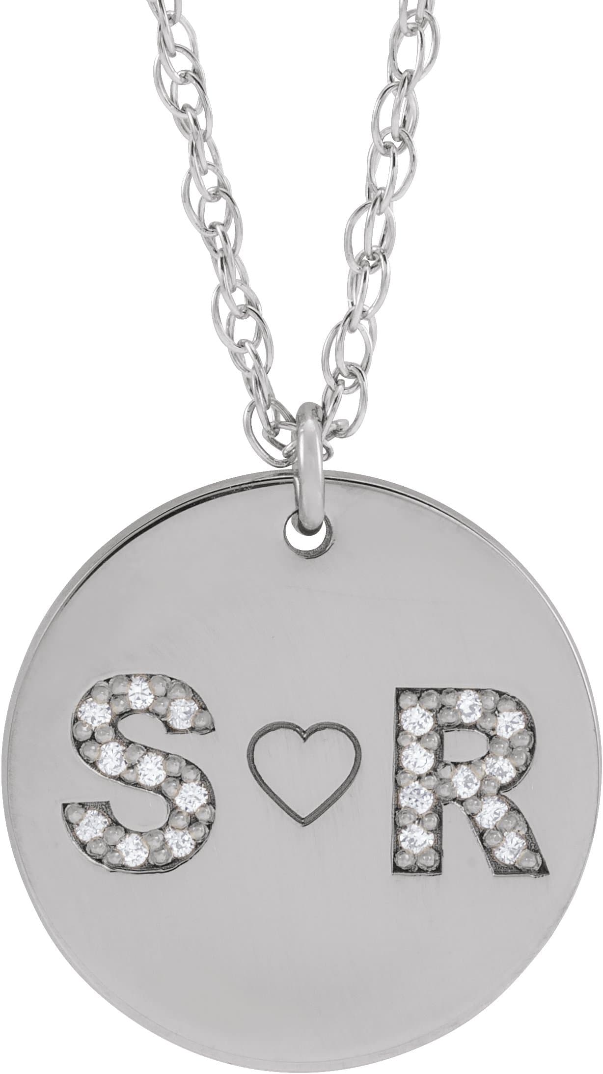 10K White Gold  Personalized Natural Diamond 2-Initials 16" Necklace