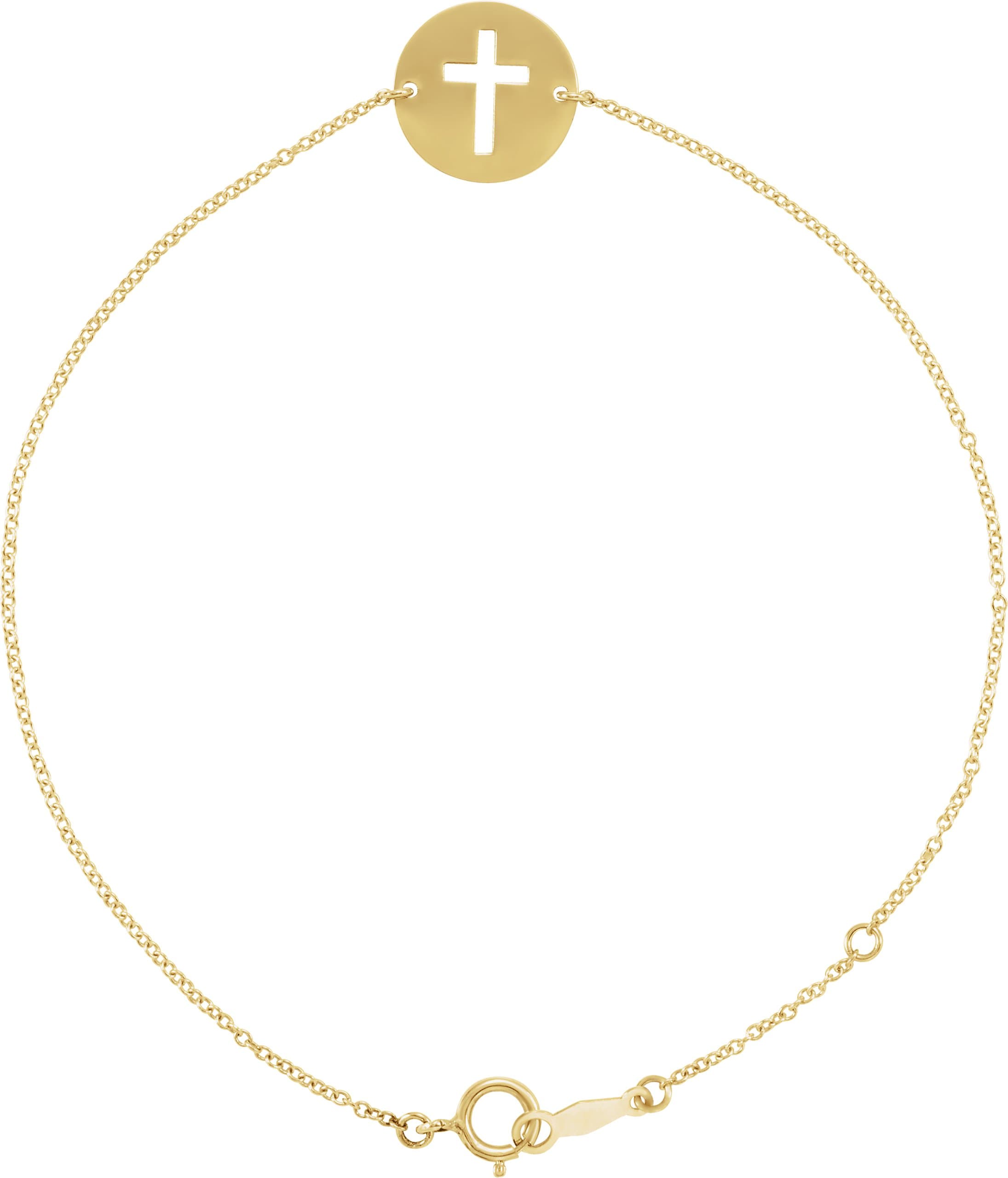 14K Rose Pierced Cross Disc 7-8" Bracelet