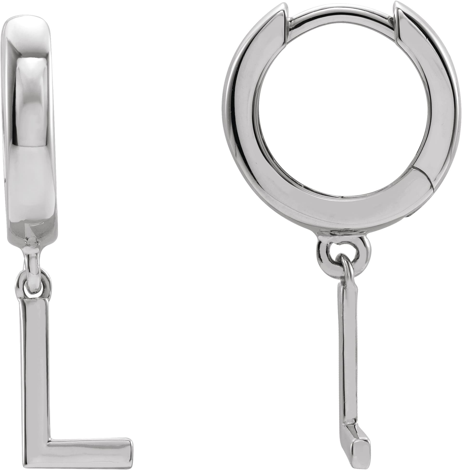 14K Rose Initial B Hinged Huggie Earring