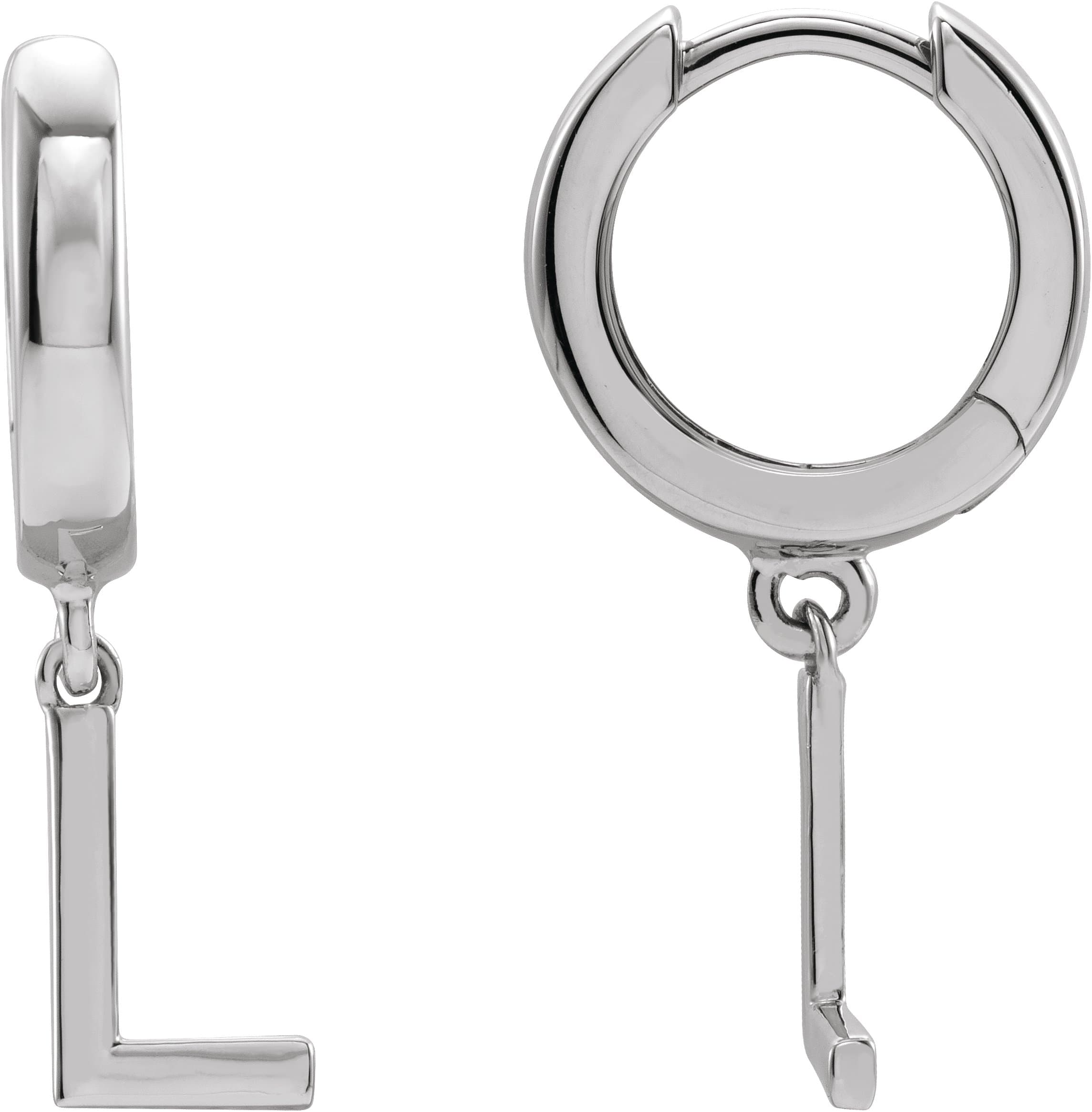 14K Rose Initial B Hinged Huggie Earring
