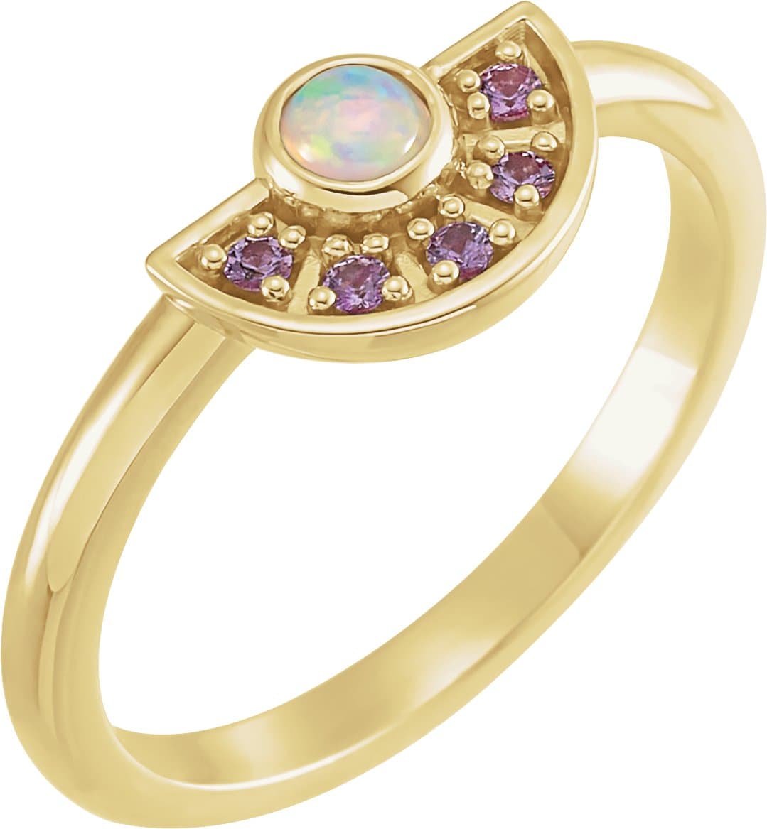 14K Rose Natural Ethiopian Opal & Natural Pink Sapphire Fan Ring