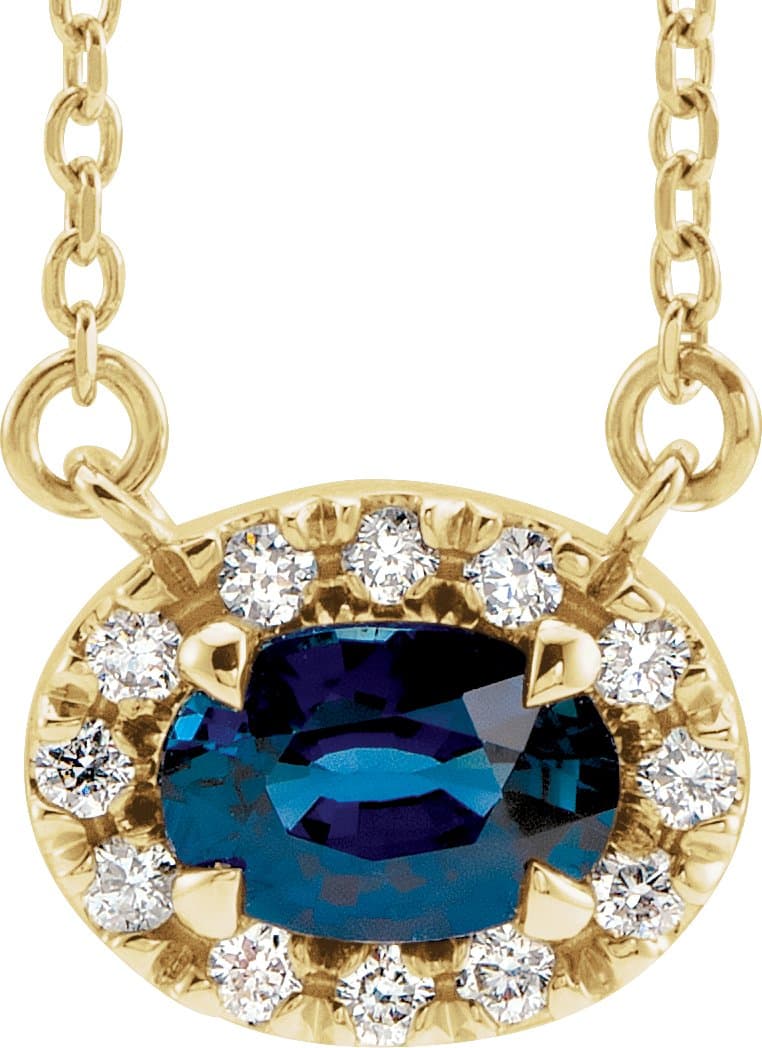 14K Rose 5x3 mm Lab-Grown Alexandrite & .05 CTW Natural Diamond 16 Necklace