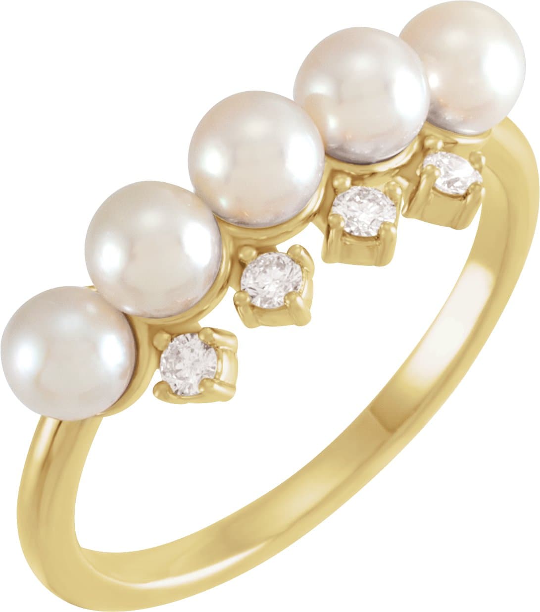 14K Rose Cultured White Akoya Pearl & 1/8 CTW Natural Diamond Stackable Ring