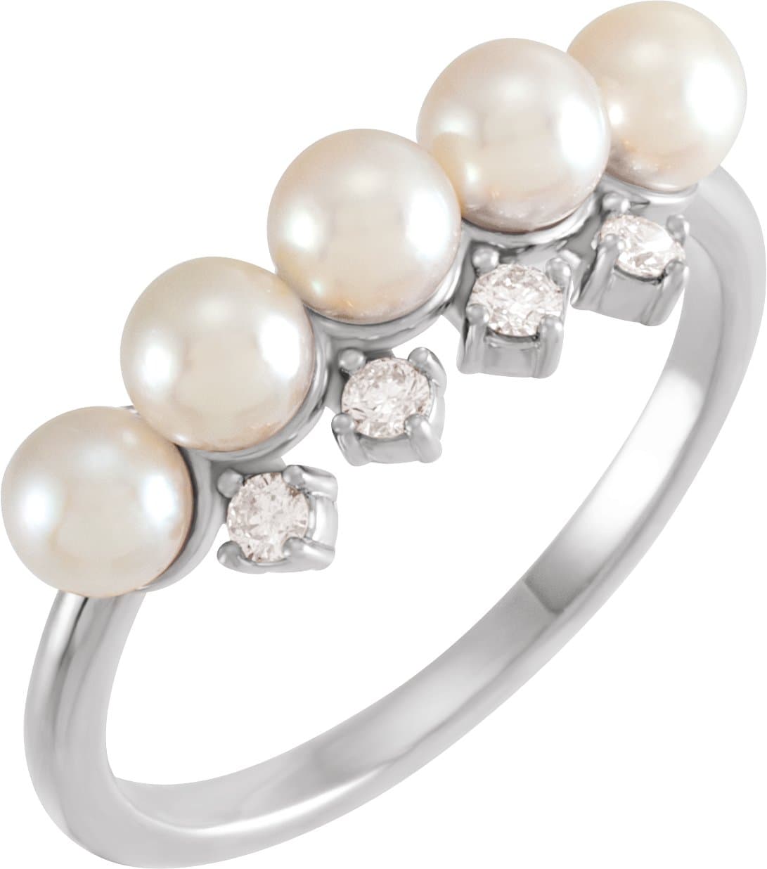 14K Rose Cultured White Akoya Pearl & 1/8 CTW Natural Diamond Stackable Ring