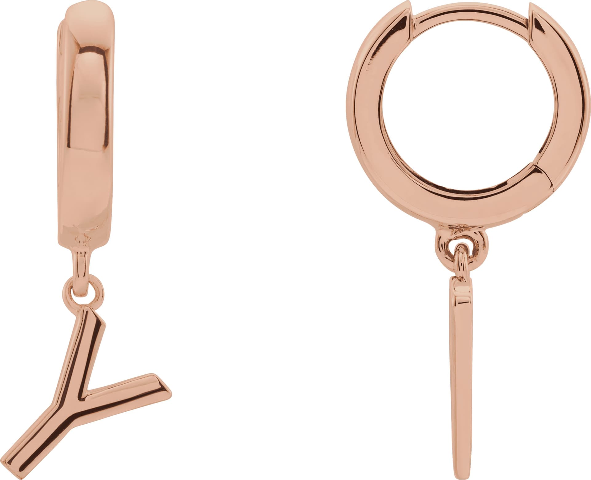 14K Rose Initial B Hinged Huggie Earring