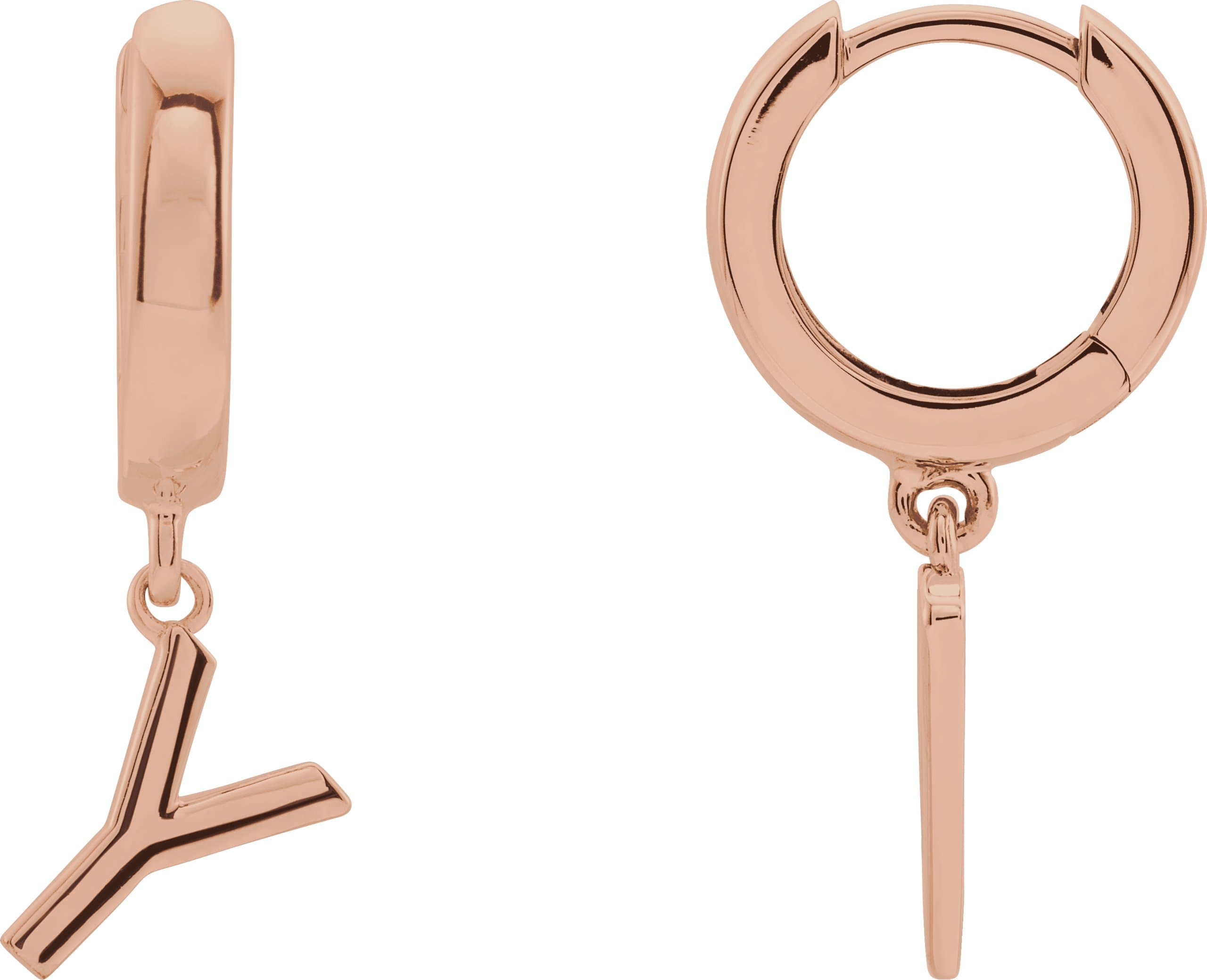 14K Rose Initial B Hinged Huggie Earring