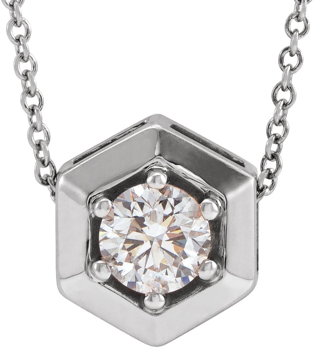 14K White Gold 1/2 CT Natural Diamond Geometric 16-18" Necklace