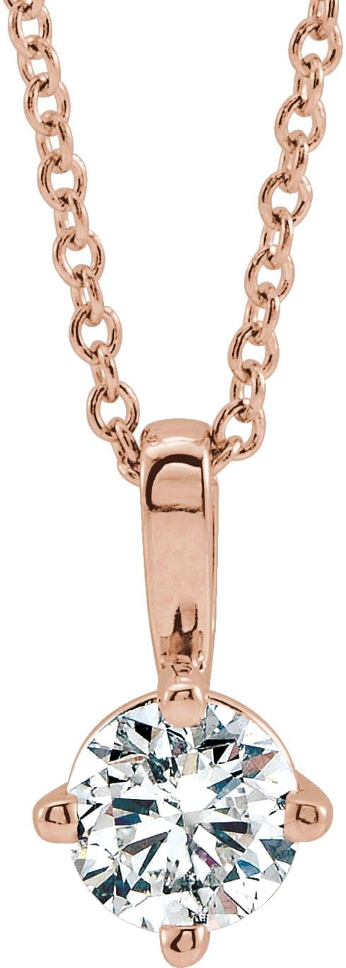 14K Rose 3/4 CT Natural Diamond Solitaire 16-18 Necklace