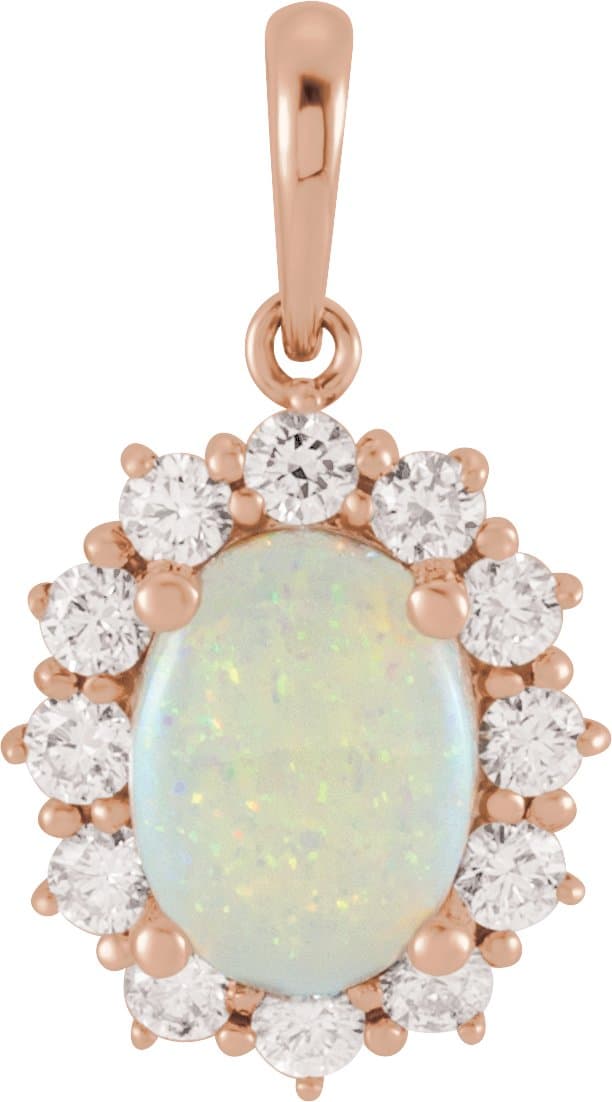 14K Rose Natural Pink Coral & 1/2 CTW Natural Diamond Halo-Style Pendant