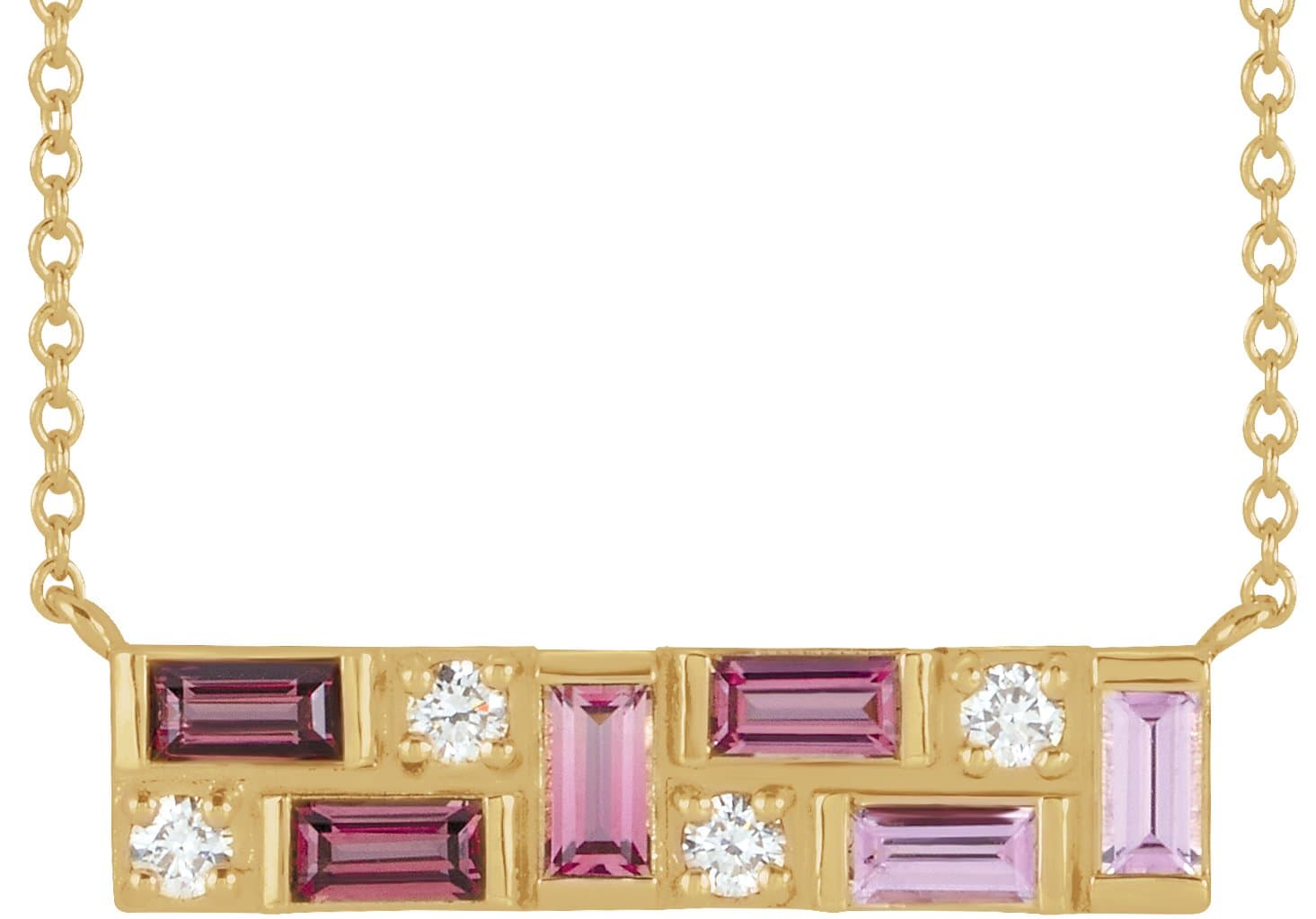 14K Rose Natural Blue Multi-Gemstone & 1/8 CTW Natural Diamond Bar 16 Necklace
