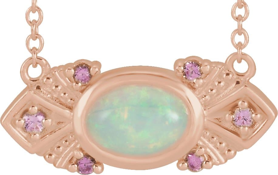 14K Rose Natural Ethiopian Opal & Natural Pink Sapphire Vintage-Inspired 18 Necklace