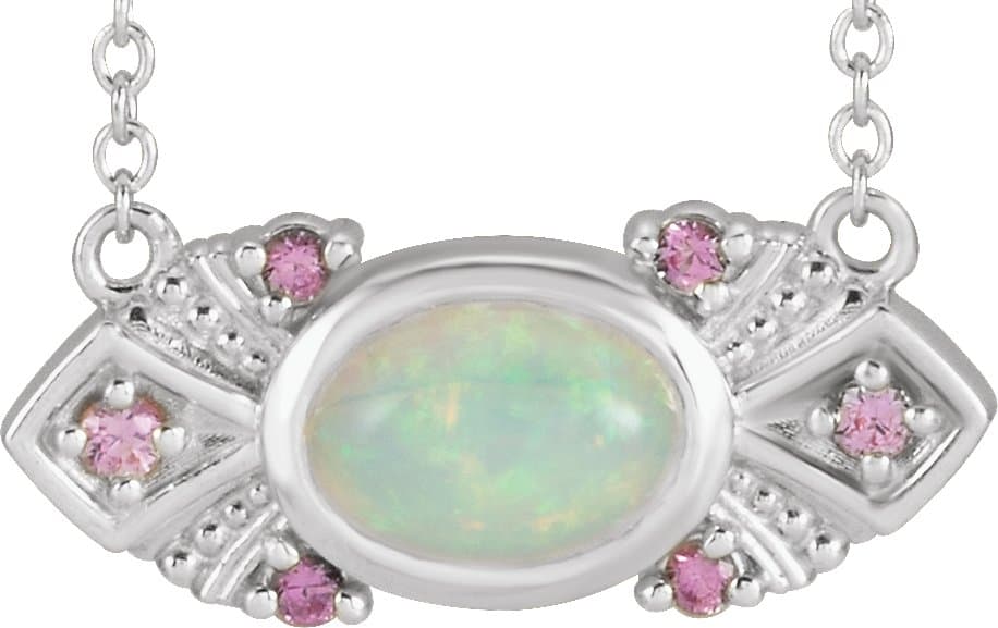 14K Rose Natural Ethiopian Opal & Natural Pink Sapphire Vintage-Inspired 18 Necklace