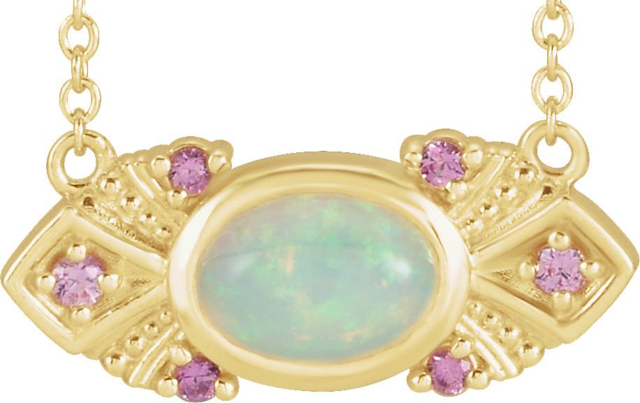 14K Rose Natural Ethiopian Opal & Natural Pink Sapphire Vintage-Inspired 18 Necklace
