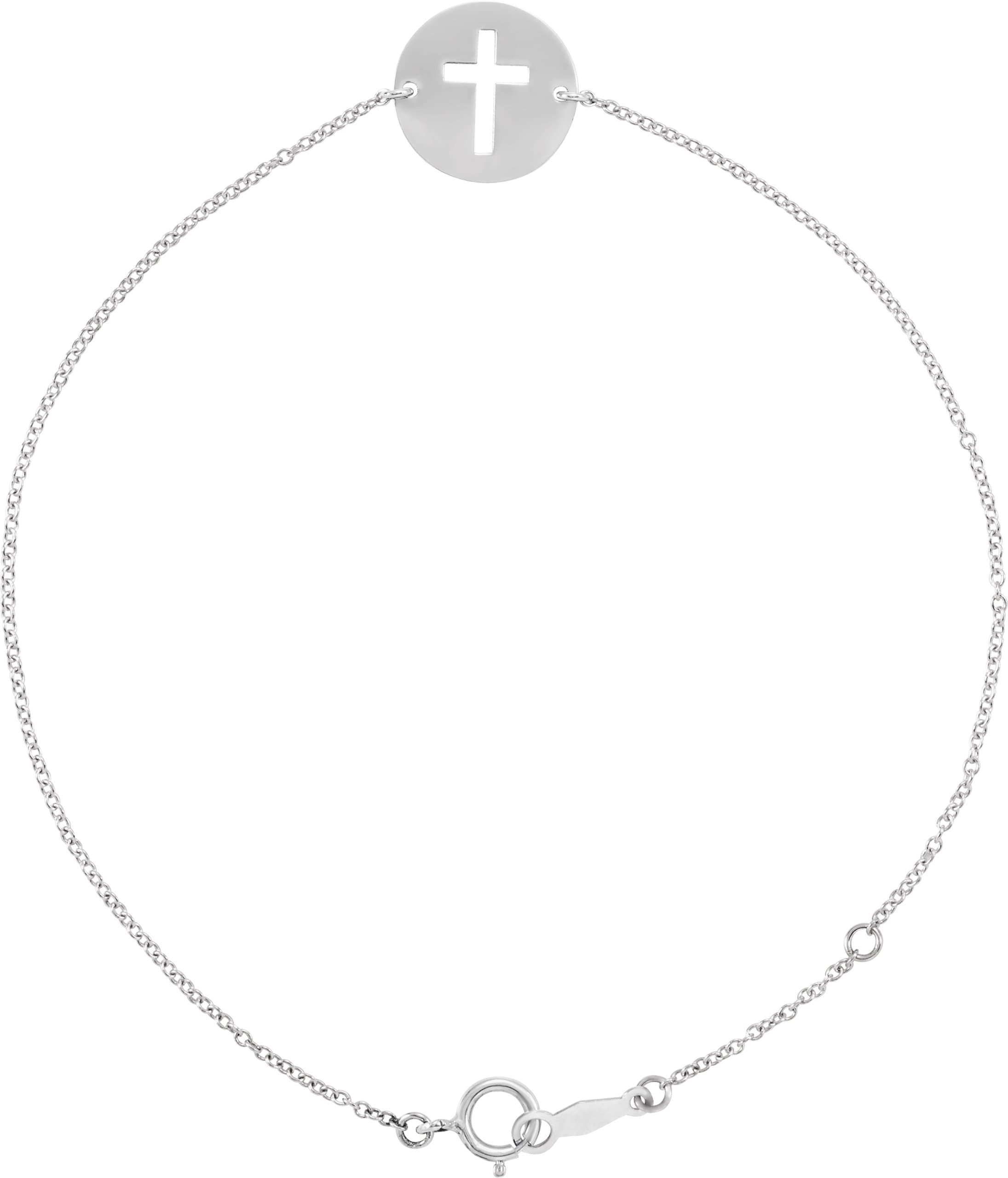 14K Rose Pierced Cross Disc 7-8" Bracelet