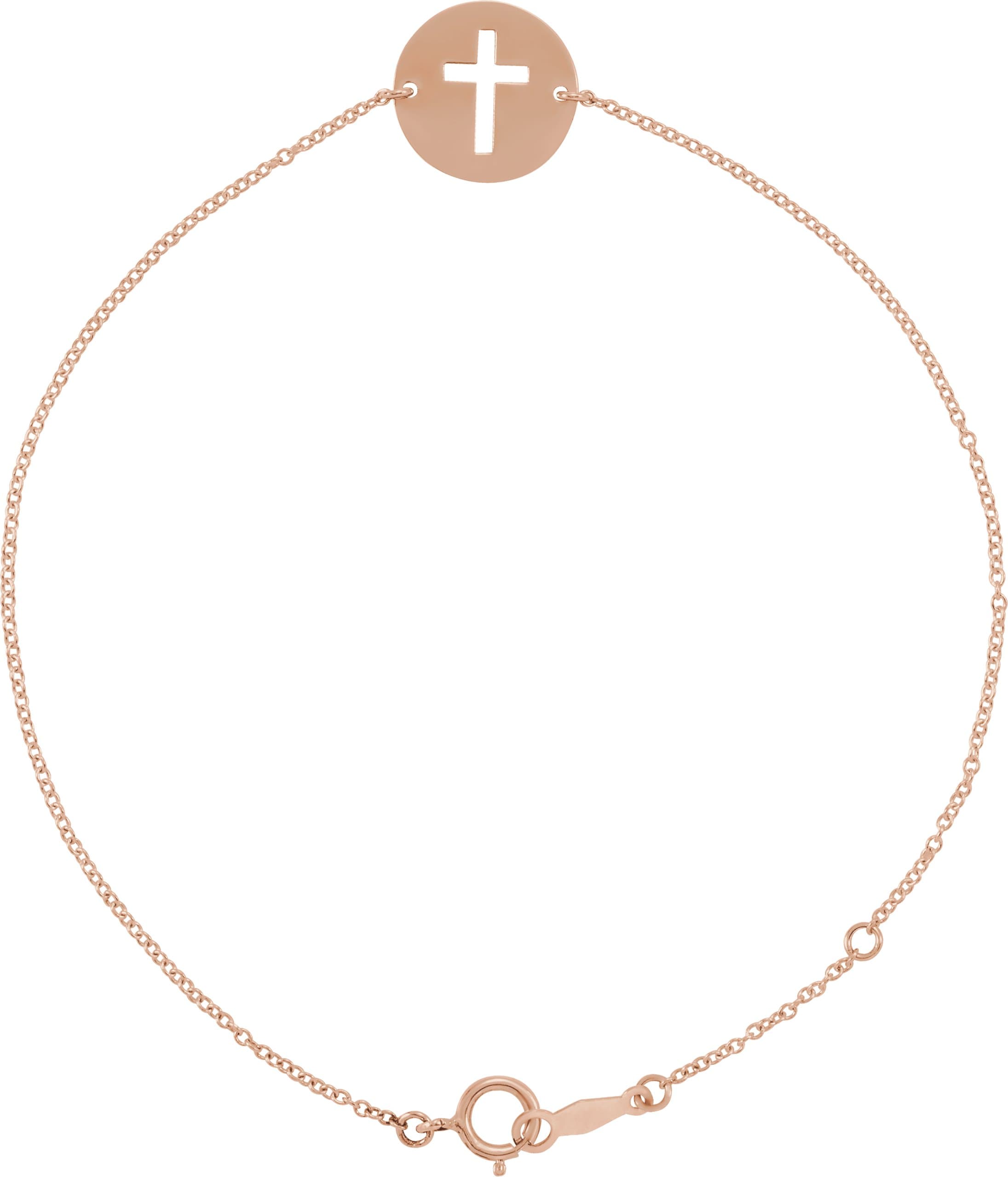 14K Rose Pierced Cross Disc 7-8" Bracelet