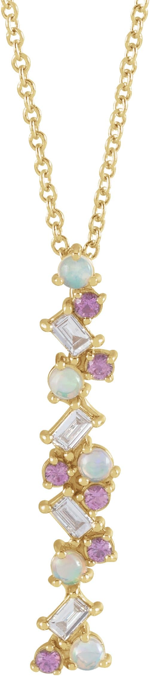 14K Rose Natural Honey Passion Topaz, Natural Turquoise & 1/8 CTW Natural Diamond Scattered Bar 16-18 Necklace