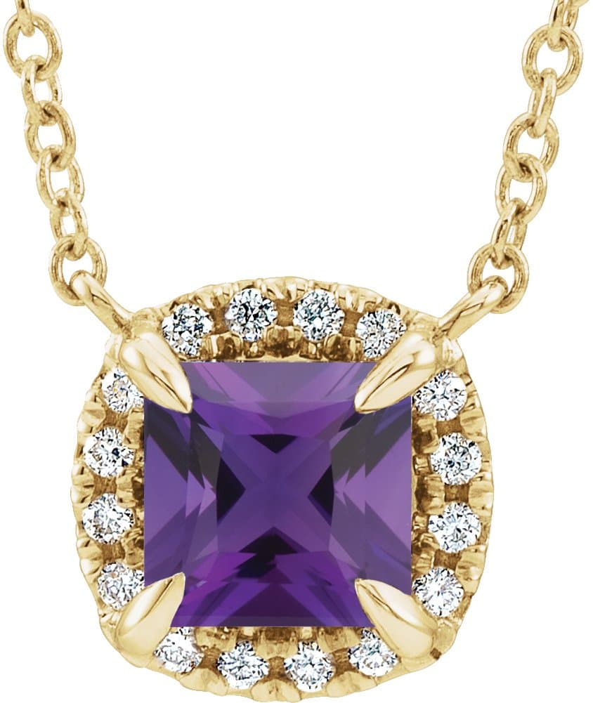 14K Rose Lab-Grown Alexandrite & .05 CTW Natural Diamond 16 Necklace