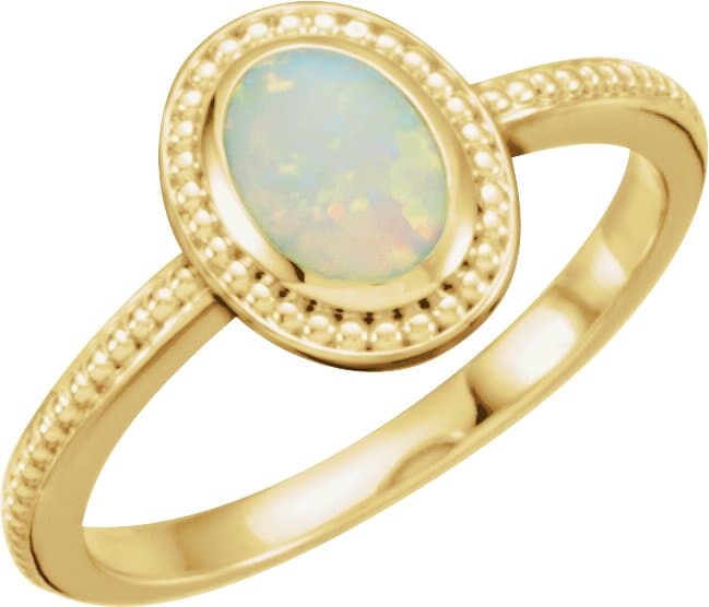14K White Natural White Opal Cobochon Ring