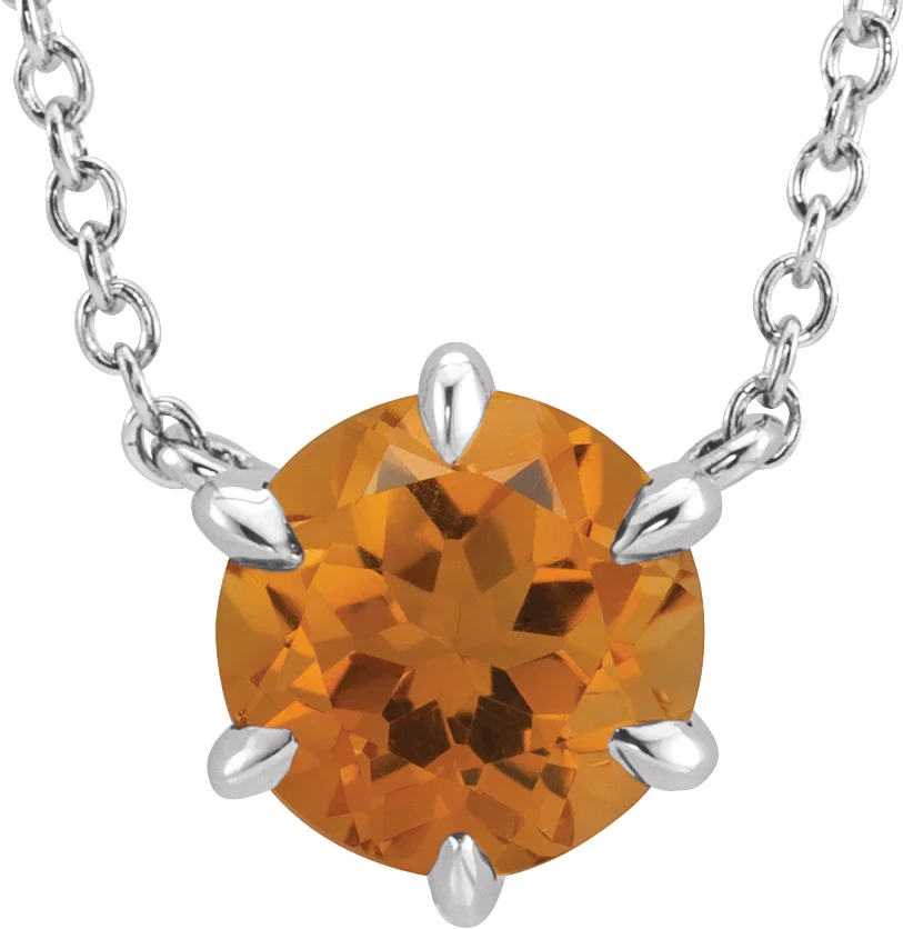 Sterling Silver Natural Citrine Solitaire 16 Necklace