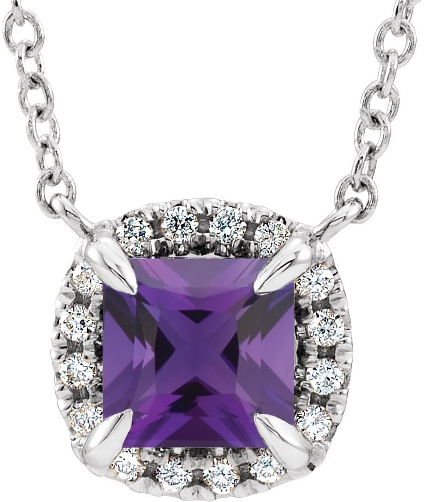 14K Rose Lab-Grown Alexandrite & .05 CTW Natural Diamond 16 Necklace