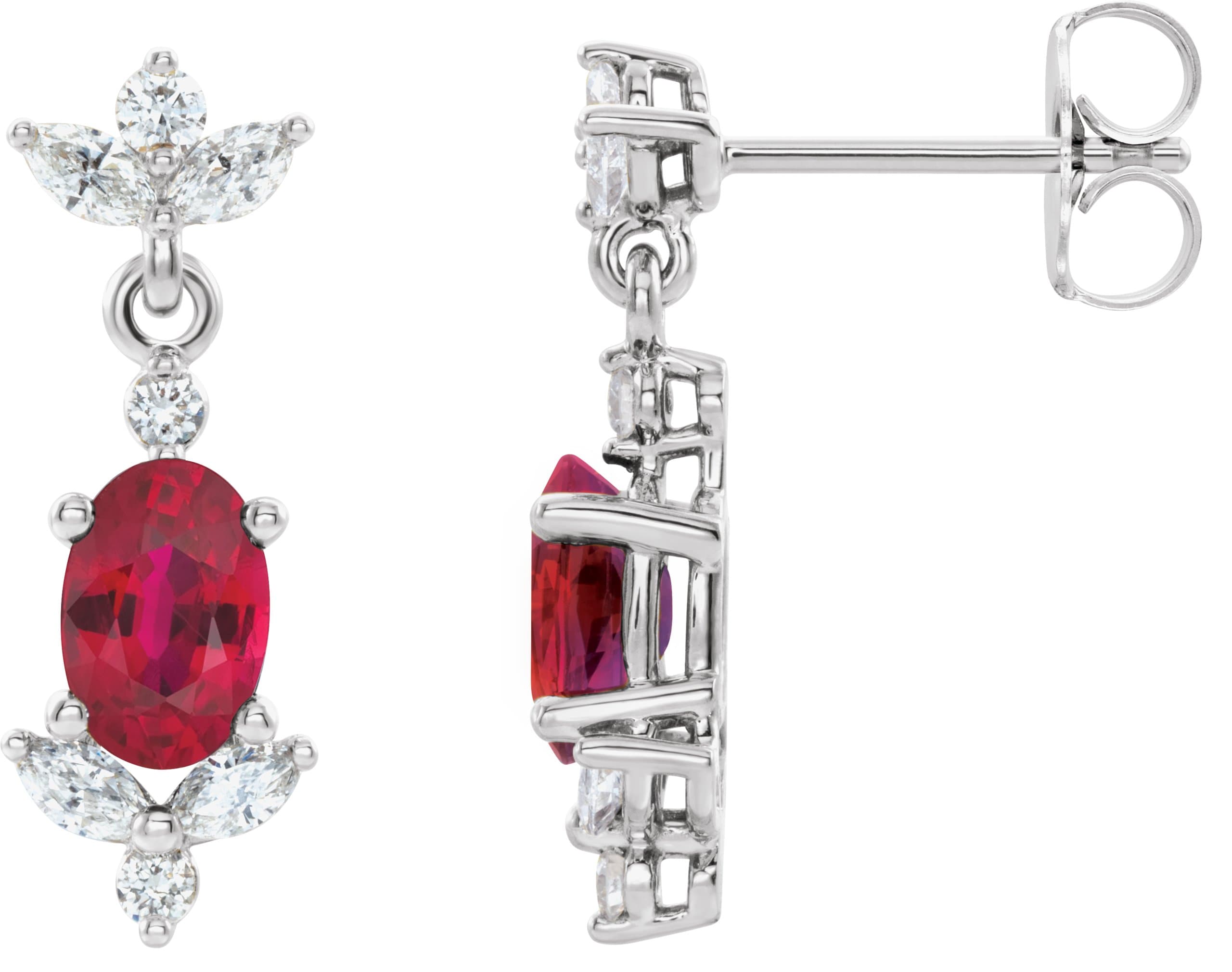 Sterling Silver Lab-Grown Ruby & 1/3 CTW Natural Diamond Earrings