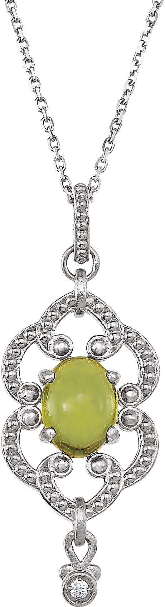14K White Natural Peridot & .015 CTW Natural Diamond 18 Necklace