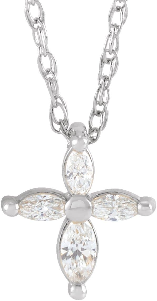 14K White 1/6 CTW Natural Diamond Cross 18 Necklace