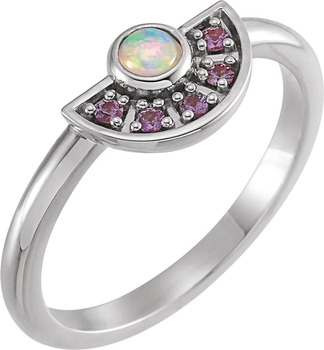 14K Rose Natural Ethiopian Opal & Natural Pink Sapphire Fan Ring