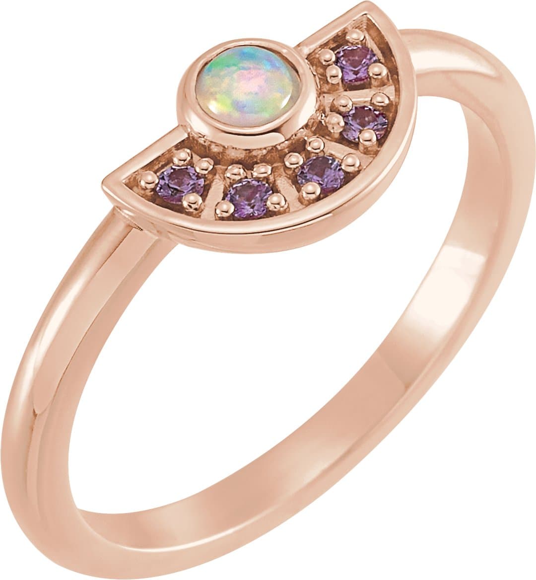 14K Rose Natural Ethiopian Opal & Natural Pink Sapphire Fan Ring