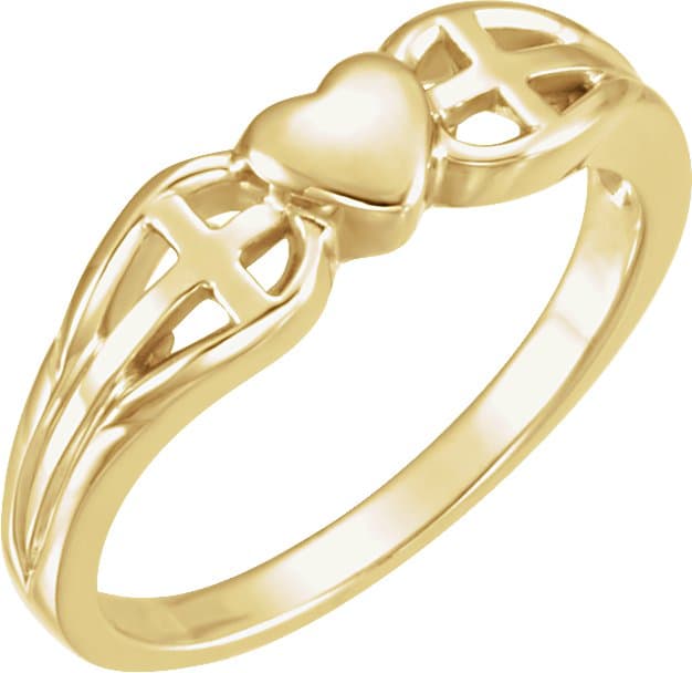 14K White 5.7 mm Heart & Cross Ring