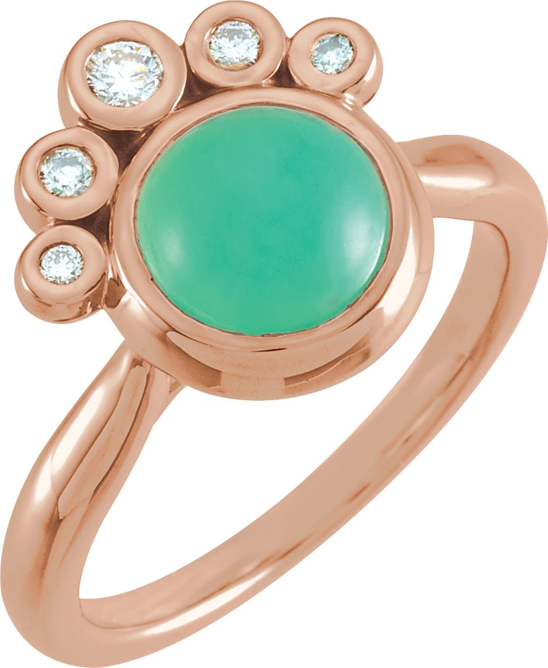 14K Rose Natural Green Chrysoprase & 1/8 CTW Natural Diamond Ring