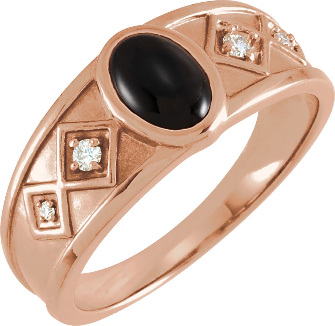 14K Rose Natural Black Onyx & .05 CTW Natural Diamond Ring