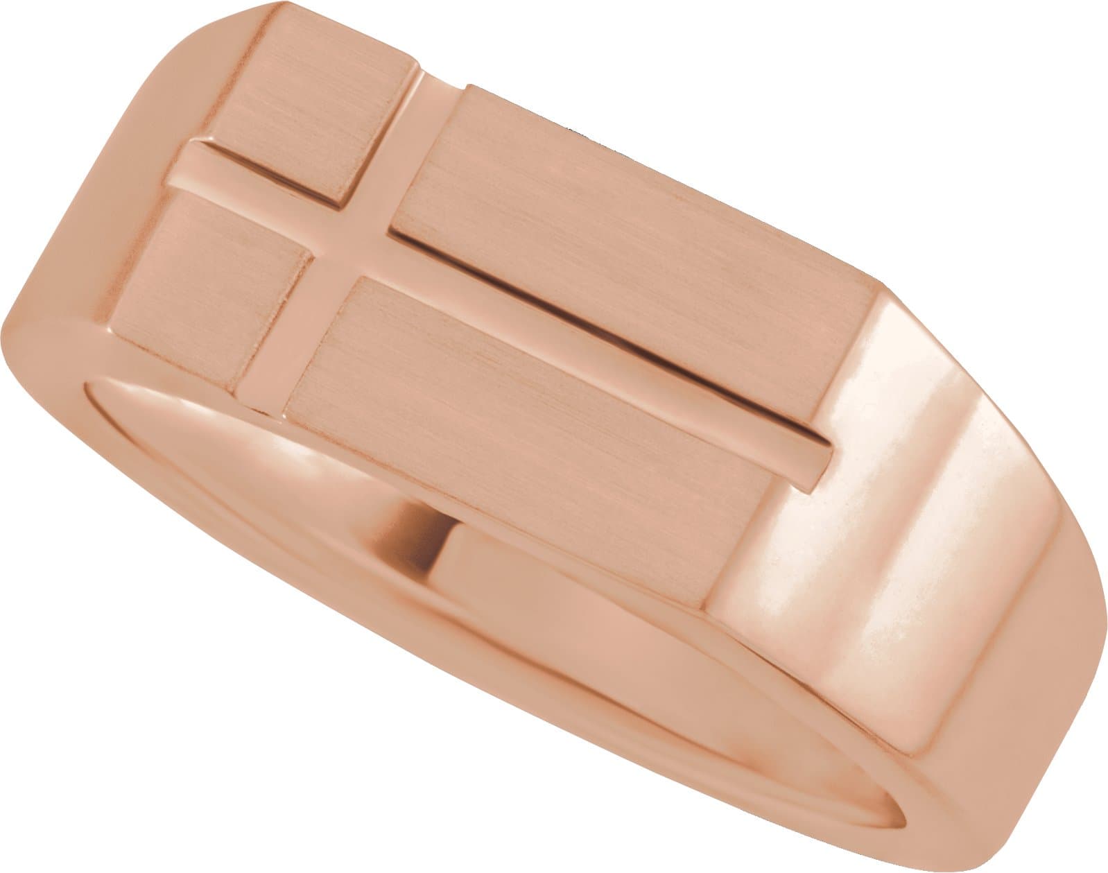 10K Rose 10.8x8.8 mm Rectangle Cross Signet Ring