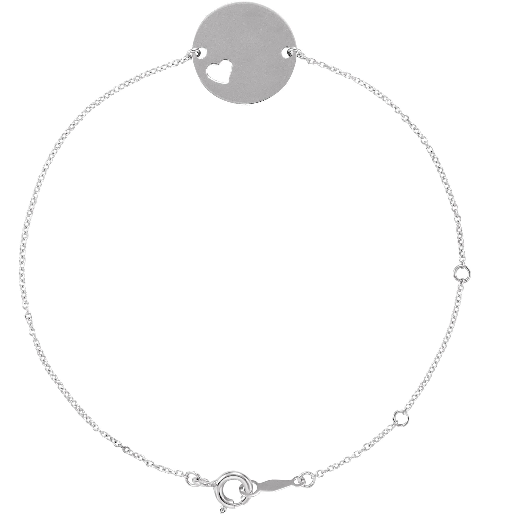 14K Rose Engravable Pierced Heart Disc 7-8" Bracelet