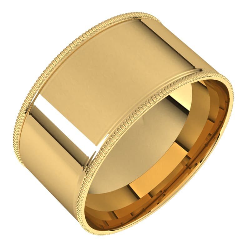 10K Rose 10 mm Milgrain Comfort-Fit Flat Band Size 14.5