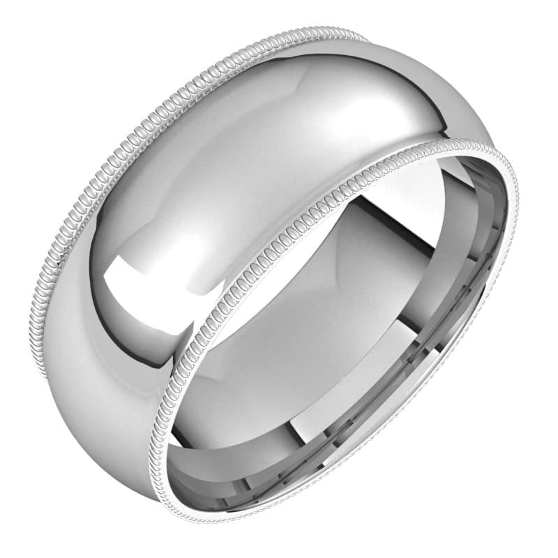 Continuum Sterling Silver 8 mm Milgrain Comfort-Fit Half Round Band Size 10