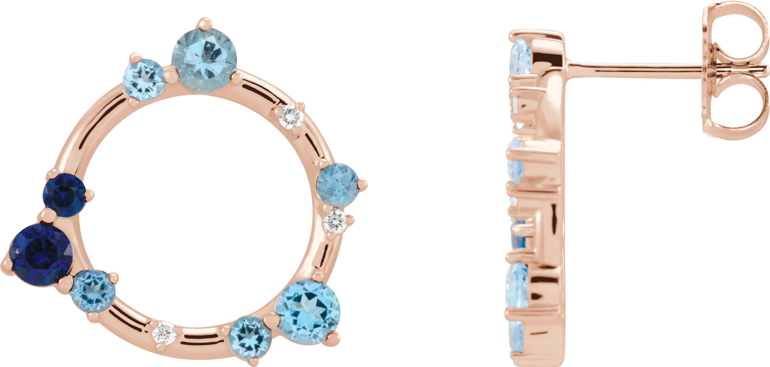 14K Rose Natural Blue Multi-Gemstone & .03 CTW Natural Diamond Circle Earrings