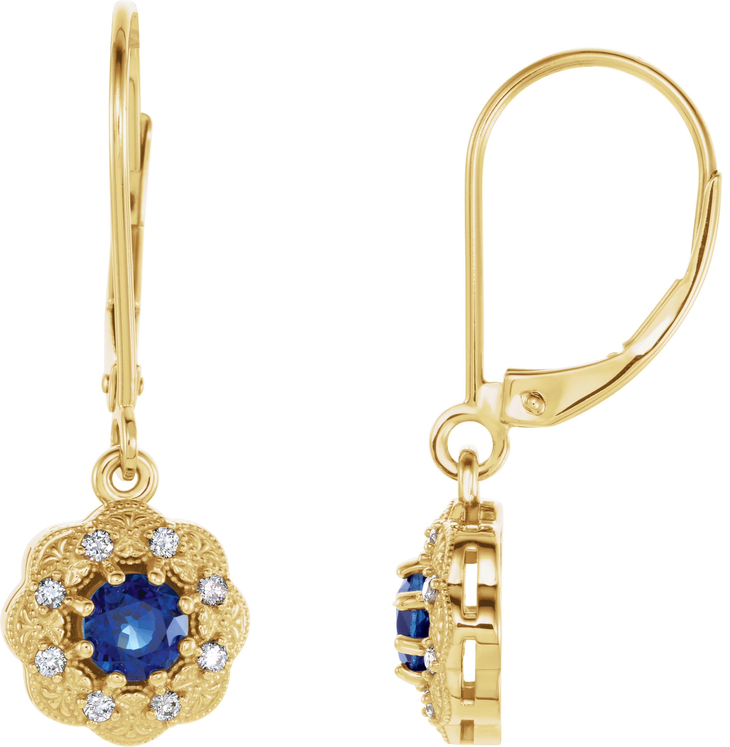 14K White Natural Blue Sapphire & 1/10 CTW Natural Diamond Halo-Style Earrings