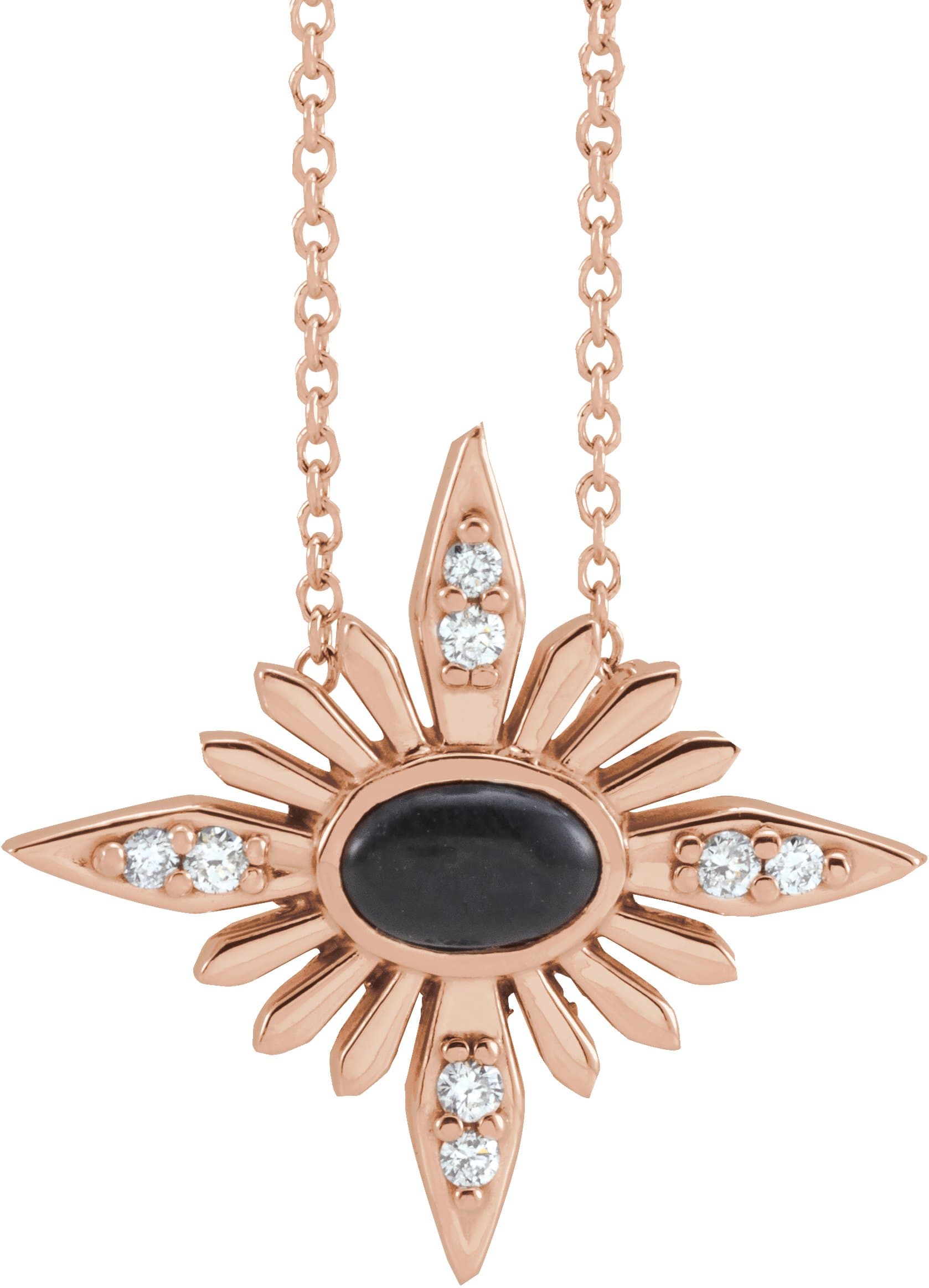 14K Rose Natural Black Onyx & .08 CTW Natural Diamond 16-18 Necklace