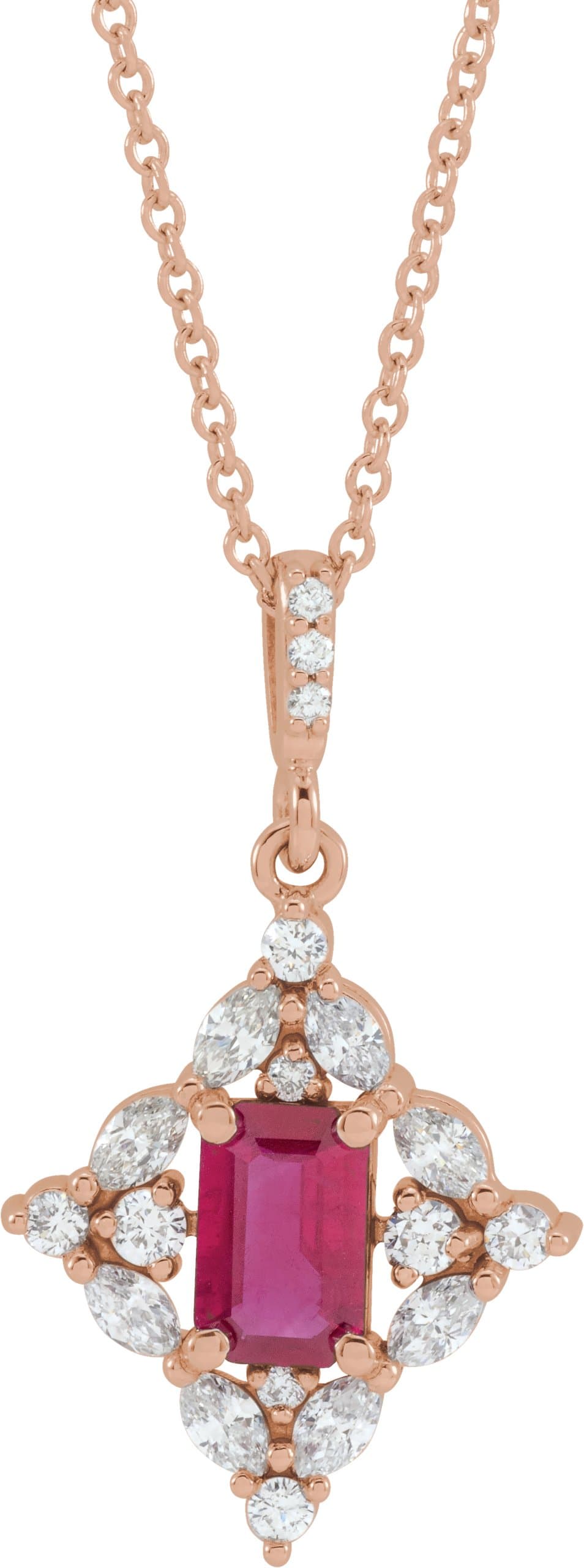 14K Rose Natural Emerald & 1/3 CTW Natural Diamond 16-18 Necklace