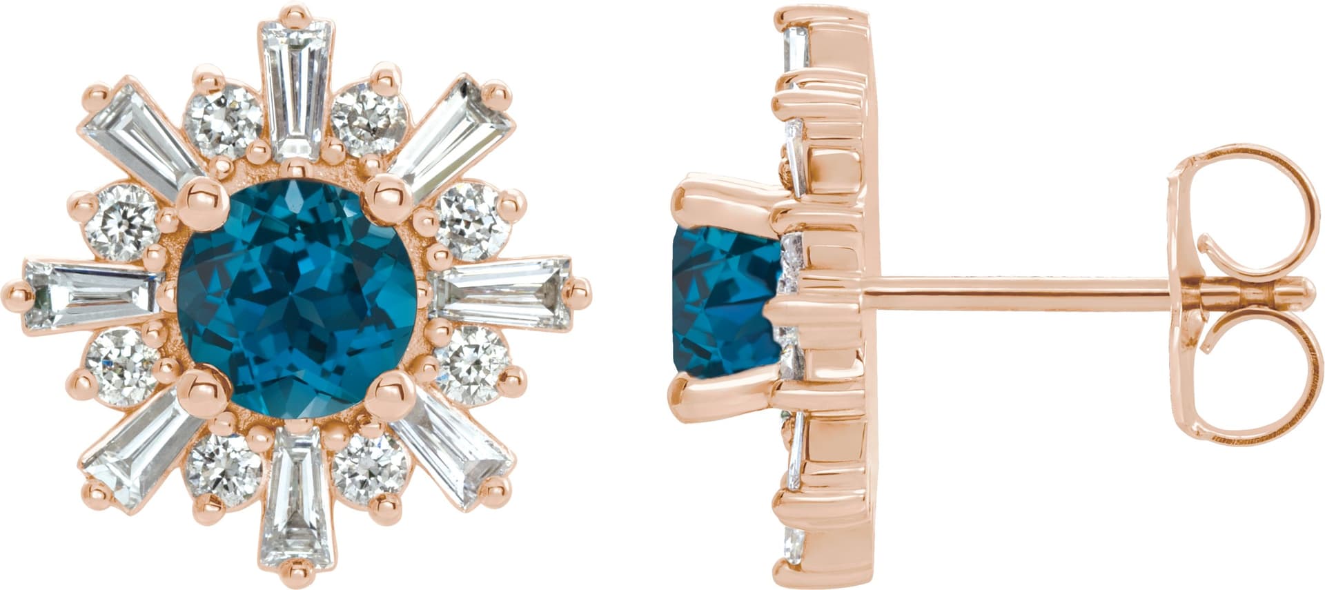 14K Rose Natural London Blue Topaz & 3/4 CTW Natural Diamond Earrings