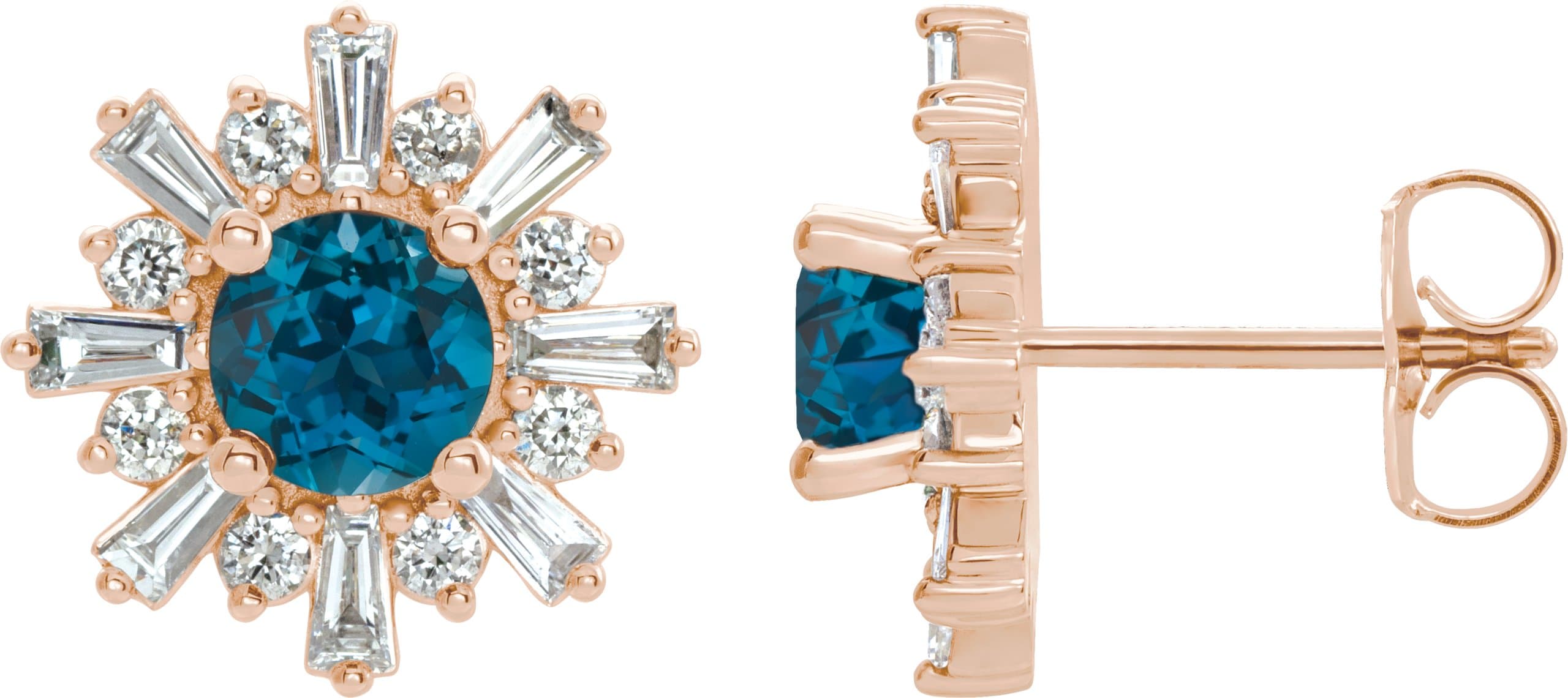 14K Rose Natural London Blue Topaz & 3/4 CTW Natural Diamond Earrings