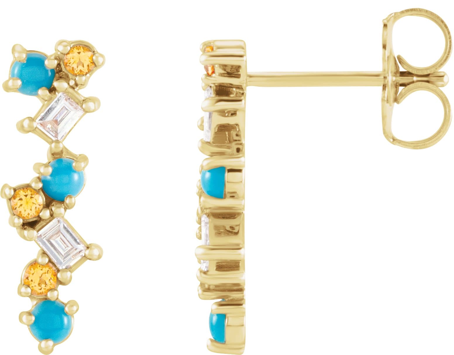 14K White Natural Ethiopian Opal, Natural Pink Sapphire & 1/10 CTW Natural Diamond Scattered Bar Earrings