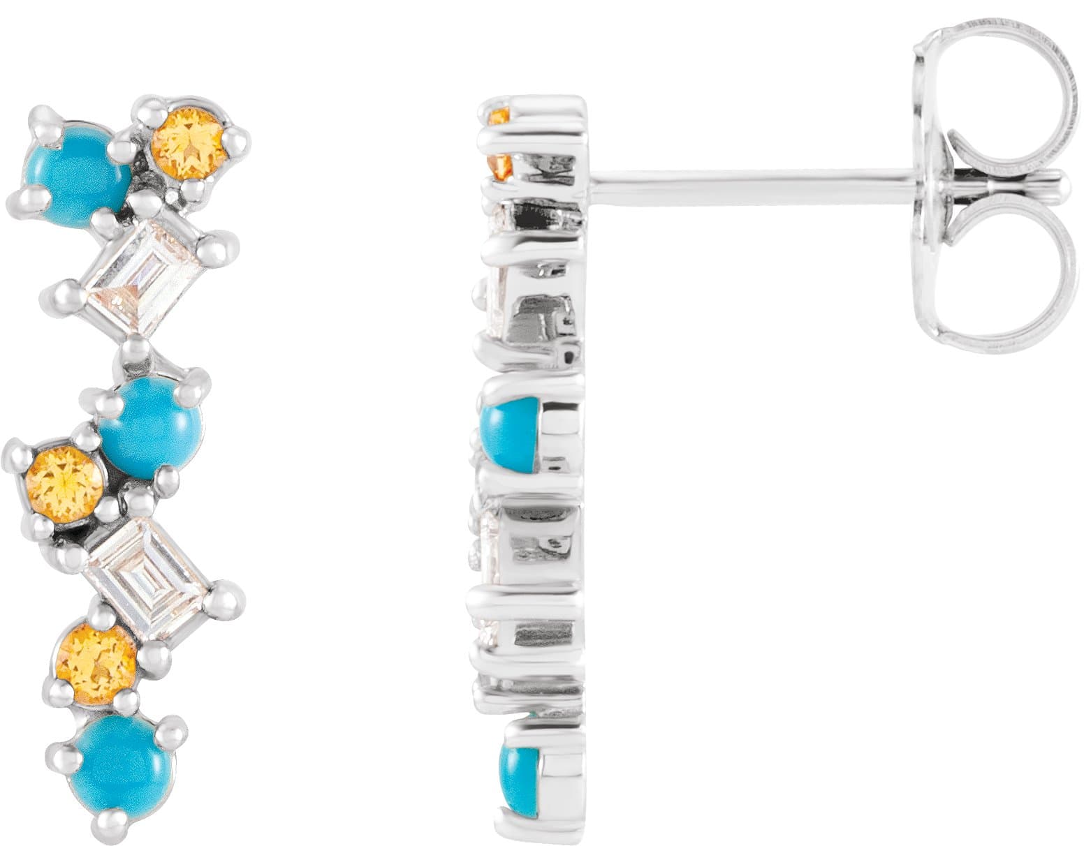 14K White Natural Ethiopian Opal, Natural Pink Sapphire & 1/10 CTW Natural Diamond Scattered Bar Earrings